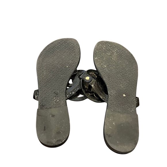 SZ 9 Tory Burch Miller Patent Logo Embellished Sandals Flip Flops in Bla… - Picture 7 of 13